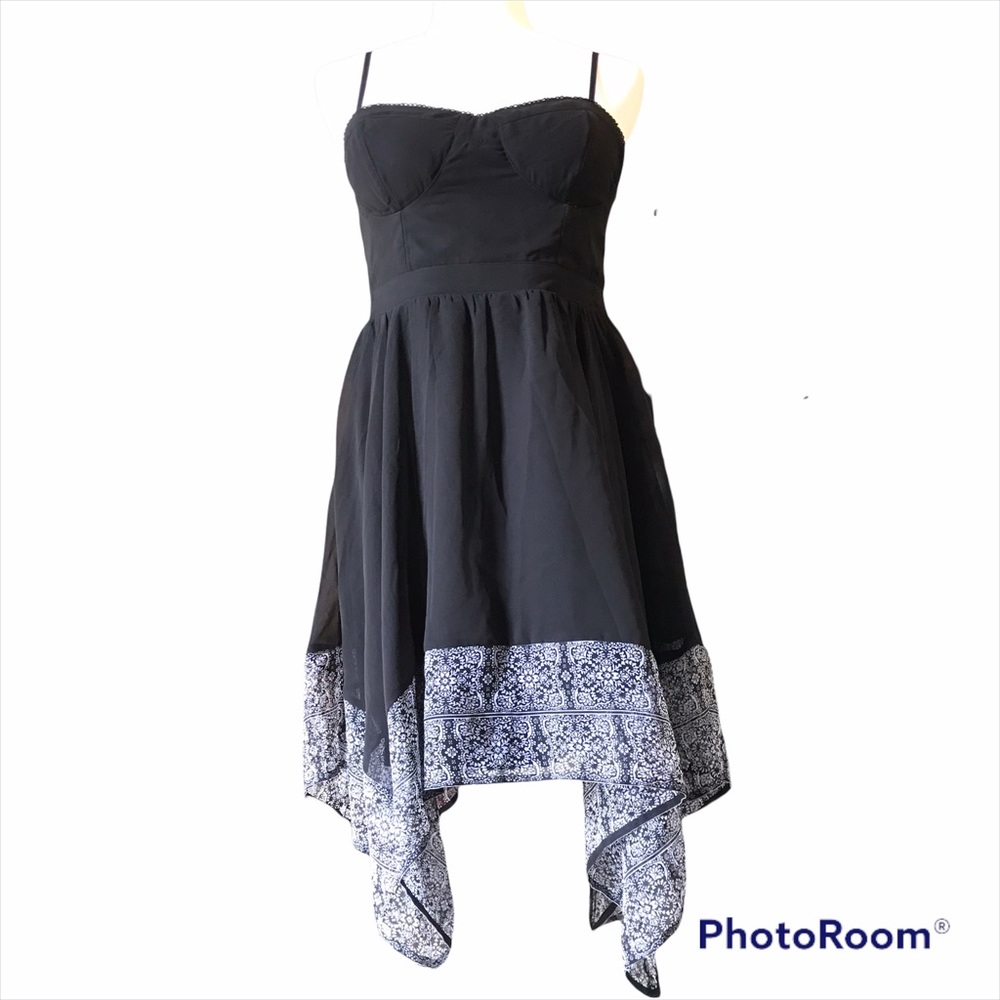Strappy Black Summer Dress, Asymmetrical Hem, Fitted, Spaghetti Straps, Sexy